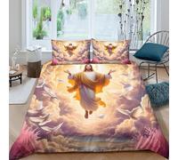 Super Soft 3D Print Microfiber Jesus Christ Duvet Cover Set All Season Bedding Set with Pillow Shams Heavenly divine style Bedding Quilt Cover Breathable Washable for Teens Adults King（220x240cm）
