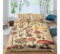 Super Soft 3D Print Microfiber Mushroom illust Duvet Cover Set All Season Bedding Set with Pillow Shams Vintage botanical art Bedding Quilt Cover Breathable for Teens Adults Single（140x200cm）