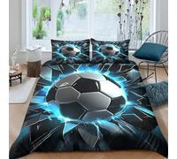 Super Soft 3D Print Microfiber SoccerBallImpact Quilt Cover Easy Care Bedding Set w/ Pillowcases DynamicSportsArt Bed Quilt Cover All Season Breathable for Kids Teens Adults Single（135x200cm）