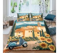 Super Soft 3D Print Microfiber Vintage scooter Duvet Cover Set All Season Bedding Set with Pillow Shams Italian countryside Bedding Quilt Cover Breathable Washable for Teens Adults Double（200x200cm）