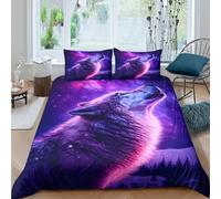Super Soft 3D Print Microfiber Wolf howling Quilt Cover Set Easy Care Bedding Set w/Pillowcase Fantasy cosmic art Duvet Cover All Season Breathable Washable for Bedroom Decor Super king（260x220cm）