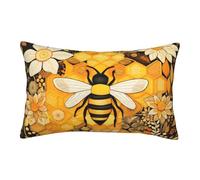 Super Soft and Cozy Fuzzy Pillow Cases with Zipper, Flowers And Honey Bee Vintage Yellow Print Washed Microfiber Pillow Covers Envelope Closure 20x30 Inches