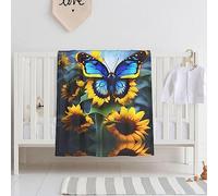 Super Soft Baby Blanket Sunflower Blue Butterfly 30" x 40" Swaddle Blanket Specially Designed for Babies, Breathable and Comfortable