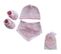 Super Soft Baby - Hello World - Bandana, Bib, Hat & Bootee Set (Pink)