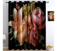 Super Soft Blackout Thermal Insulated Eyelet Curtains Modern Photography Flowers Roses Peonies Printed Soundproof Curtains for Living Room and bedroom W 46" X L 72" (2 Panels) - Color