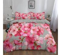 Super Soft Brushed Microfiber Duvet Cover Set, Grey Quilt Bedding Covers with 2 Pillowcases Surrealism Cherry Blossoms Printed Reversible Pattern Quilt Cover Comfort Super King Easy Care