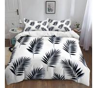 Super Soft Brushed Microfiber Duvet Cover Set, Pure White Quilt Bedding Covers with 1 Pillowcases Simple Symmetry Palm Leaf Plant Printed Reversible Pattern Quilt Cover Comfort Cot-bed Easy Care