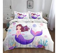 Super Soft Brushed Microfiber Duvet Cover Set, White Quilt Bedding Covers with 2 Pillowcases Cartoon Jellyfish Mermaid Printed Reversible Pattern Quilt Cover Comfort Single Easy Care