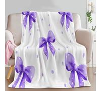 Super Soft Charming Elegant Purple Bow Printed Throw Blanket, Baby Size Fleece Flannel Cream Throw Blanket - Cosy Bedding Blankets for Bedroom Bed Couch 39 × 51 inch