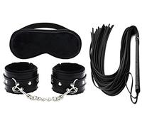 Super Soft Comfortable Leather Adjustable Handcuff Soft Fur Leather Handcuffs Multifunctional Bangle Handcuffs and Blindfold Eye Mask for Sex Play (Black1)