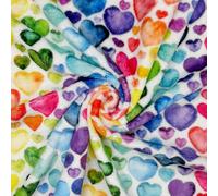 Super Soft Cuddle Fleece Fabric Material Rainbow Love Hearts 1/2MTR