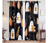 Super Soft Curtain Polyester Cartoon Cute Ghost Leaves Blackout Thermal Insulated Curtains for Girls and Boys Bedrooms, Black and White, W 66" x L 79", 2 Panels