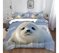 Super Soft Double Duvet Cover Set 200x200cm, 3D Seal Snow Printed 3pc Bedding with Pillowcases, Luxurious Animal Theme Duvet Cover with Zipper Closure - Arctic Pattern Bedding