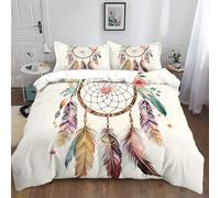 Super Soft Double Duvet Cover Set, Bohemian Style 3pc Bedding with Pillowcases, Luxurious Bohemian Style Dream Catcher Feather Printed Duvet Cover, Bedding with Zipper Closure