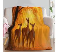 Super Soft Enchanting Sunset Animals Deer Printed Throw Blanket, Double Size Fleece Flannel Orange Throw Blanket - Cosy Bedding Blankets for Bedroom Bed Couch 71 × 87 inch