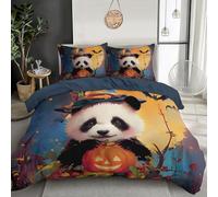 Super Soft Fantasy Art Style Quilt Cover Bedset, Reversible Cute Panda Pumpkin Design Duvet Cover Set With Pillowcases, Light Weight Bedding Super king Set, Orange