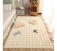 Super Soft Faux Fur Bedside Rug - Fluffy Beige Plush Area Rug Non-Slip Design High Deep Structure Bubble Shape Ideal for Bedroom 120x180cm
