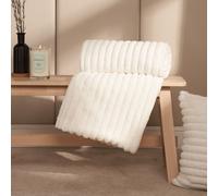 Super Soft Faux Fur Ribbed Throw Fluffy Thick Fleece Bed Blanket OHS White 200cm x 240cm