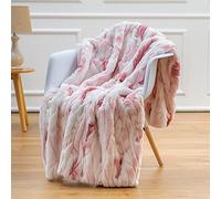 Super Soft Faux Fur Throw Blanket- Royal Luxury Cozy Plush Rose Pink Color Blanket use for Couch Sofa Bed Chair, Reversible Fuzzy Faux Fur Velvet Blanket 50 Inch x 60 Inch (Printed Pink)