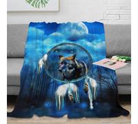 Super Soft Flannel Fleece Dream Catcher Throw Blanket for Couch, 3D Bubble Warm Fluffy Grey Wolf Blue Blankets 60x80inch(150x200cm) for Bed Sofa, Lightweight Cozy Fuzzy Blanket for All Seasons