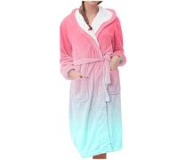 Super Soft Flannel Fleece Hooded Dressing Gown Womens Sherpa Lined Fluffy Luxurious Teddy Marl Soft Fleece Comfortable Adults Dressing Gown Unisex Mid-Length Trendy Robe (Pink-B, XL)