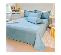 Super Soft Flannel Velvet Flat SheetWinter Plush Bedding Fleece Warm Bed Cover for Twin Full Queen KingCozy Blue Set (160x230cm + 48x74cm)