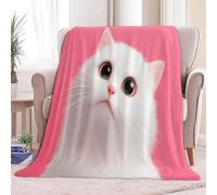 Super Soft Fluffy Fleece Throw Blanket Animal Cat Cute Pink Non-Shedding Cozy Blanket for Couch Sofa or Bed - Ideal for Adults & Kids Room Décor Gift, Single