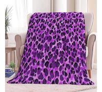 Super Soft Fluffy Fleece Throw Blanket Animal Leopard Texture Purple Non-Shedding Cozy Blanket for Couch Sofa or Bed - Ideal for Adults & Kids Room Décor Gift, Queen