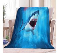 Super Soft Fluffy Fleece Throw Blanket Animal Shark Theme Sky Blue Non-Shedding Cozy Blanket for Couch Sofa or Bed - Ideal for Adults & Kids Room Décor Gift, King size