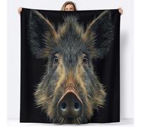 Super Soft Fluffy Fleece Throw Blanket Animal Wild Boar Illustration, Non-Shedding Cozy Blanket for Couch, Sofa or Bed - Ideal for Adults & Kids Room Décor Gift, Throw size, Black