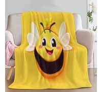 Super Soft Fluffy Fleece Throw Blanket Cartoon Bee Logo Playful Yellow, Fleece Blanket for Bed Couch and Sofa Soft Fluffy Print Blanket for Outdoor Travel, Bedroom, Single