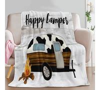 Super Soft Fluffy Fleece Throw Blanket Cartoon Camper Van Wooden Board Khaki Non-Shedding Cozy Blanket for Couch Sofa or Bed - Ideal for Adults & Kids Room Décor Gift, Throw