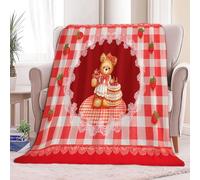 Super Soft Fluffy Fleece Throw Blanket Cartoon Teddy Bear Plaid Pattern Red, Fleece Blanket for Bed Couch and Sofa Soft Fluffy Print Blanket for Outdoor Travel, Bedroom, Double