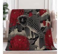 Super Soft Fluffy Fleece Throw Blanket Chinese Style Fish Chrysanthemum Reddish Gray Non-Shedding Cozy Blanket for Couch Sofa or Bed - Ideal for Adults & Kids Room Décor Gift, 150 x 200 cm