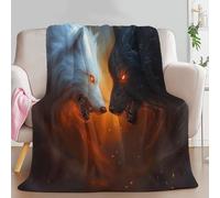 Super Soft Fluffy Fleece Throw Blanket Fantasy Animals Wolf Orange Color, Fleece Blanket for Bed Couch and Sofa Soft Fluffy Print Blanket for Outdoor Travel, Bedroom, Throw