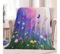 Super Soft Fluffy Fleece Throw Blanket Fantasy Garden Butterfly Pattern Purple Pink, Fleece Blanket for Bed Couch and Sofa Soft Fluffy Print Blanket for Outdoor Travel, Bedroom, Double