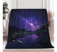 Super Soft Fluffy Fleece Throw Blanket Fantasy Starry Night Fireflies, Non-Shedding Cozy Blanket for Couch, Sofa or Bed - Ideal for Adults & Kids Room Décor Gift, Double size, Purple