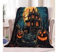 Super Soft Fluffy Fleece Throw Blanket Halloween Haunted House Pumpkin Black, Fleece Blanket for Bed Couch and Sofa Soft Fluffy Print Blanket for Outdoor Travel, Bedroom, Super King