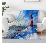 Super Soft Fluffy Fleece Throw Blanket Modern Lighthouse Coast Blue, Fleece Blanket for Bed Couch and Sofa Soft Fluffy Print Blanket for Outdoor Travel, Bedroom, Double