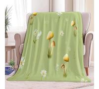 Super Soft Fluffy Fleece Throw Blanket Pastoral Style Mushroom Flowers Light Green, Fleece Blanket for Bed Couch and Sofa Soft Fluffy Print Blanket for Outdoor Travel, Bedroom, Throw