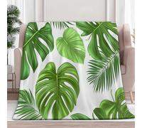 Super Soft Fluffy Fleece Throw Blanket Plant Tropical Leaves Simple, Non-Shedding Cozy Blanket for Couch, Sofa or Bed - Ideal for Adults & Kids Room Décor Gift, Super King size, Green