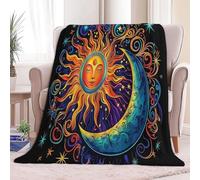 Super Soft Fluffy Fleece Throw Blanket Psychedelic Celestial Bodies Sun And Moon Black, Fleece Blanket for Bed Couch and Sofa Soft Fluffy Print Blanket for Outdoor Travel, Bedroom, Super King