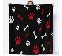 Super Soft Fluffy Fleece Throw Blanket Simple Bones Dog Paw Prints Black, Fleece Blanket for Bed Couch and Sofa Soft Fluffy Print Blanket for Outdoor Travel, Bedroom, Double