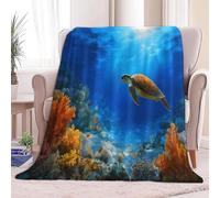 Super Soft Fluffy Fleece Throw Blanket Undersea Creatures Sea Turtles Coral Reefs Sky Blue Non-Shedding Cozy Blanket for Couch Sofa or Bed - Ideal for Adults & Kids Room Décor Gift, Super King