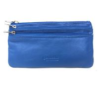 Super Soft Leather 3 Zipped Compartment Coin Purse (Blue)