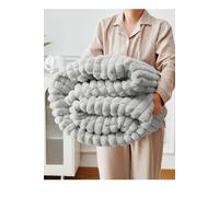 Super Soft Luxury Faux Fur Box Throw Ezysleep Silver Large