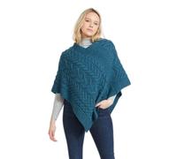 Super Soft Merino Wool Triangular Aran Cable Knit Design Poncho, Blue Colour