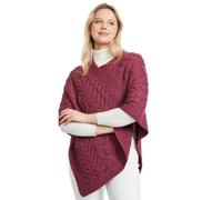 Super Soft Merino Wool Triangular Aran Cable Knitted Poncho, Raspberry Colour