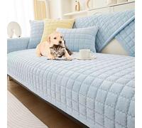 Super Soft Non-Slip Velvet Plush Quilted Sofa Cover - Pet-Friendly Furniture Protector for Dogs & Cats Modular Couch Cover for 1-4 Seater Blue 43" x 82.6"