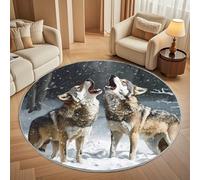 Super soft Round Rugs for Living Room Ø100cm, Animal Arctic Wolf Pattern Washable Non Slip Rugs for Bedroom, Winter Snow Scene Circle Carpet for Living Room Kid’s Room Dining, Easy Care Floor Mat
